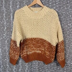 She + Sky Boutique Color Block Sweater Boho Neutral Chunky Knit Pullover Size Sm